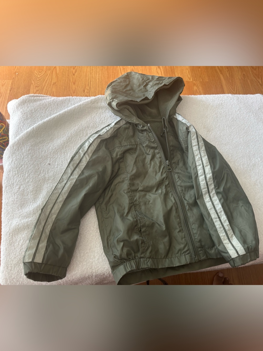 Kids Hooded Olive Green Raincoat with Stripes